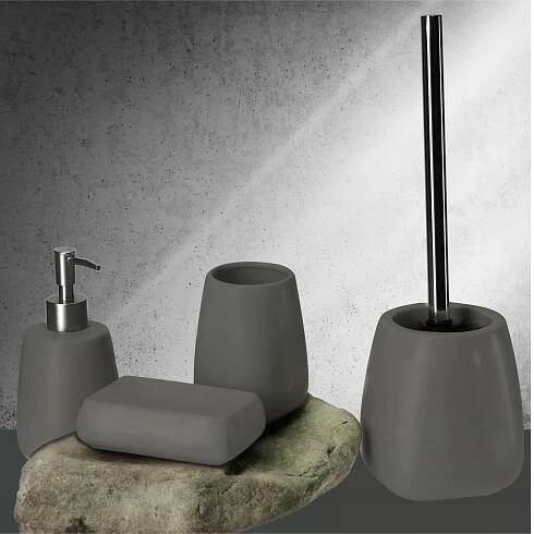 WC KOUPELNOVÝ SET DO KOUPELNY DÁVKOVAČ MÝDLA KARTÁČ HRNEK ŠEDÝ 3v1 Váha výrobku včetně jednotkového obalu 1.2 kg