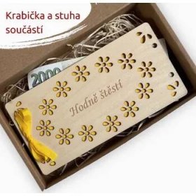 PanDatel Dřevěné pouzdro na peníze - KVÍTKA krabička a stuha součástí