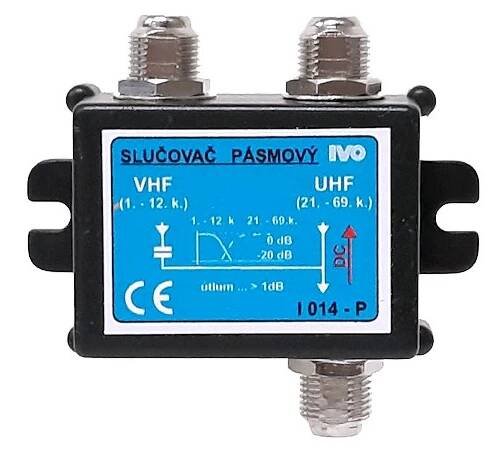 Anténní zesilovač IVO I014-P slučovač VHF/UHF 1x DC průchozí přes UHF vstup