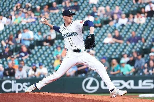 George Kirby #68 of the Seattle Mariners pitches during the game between the Baltimore Orioles and the Seattle Mariners at T-Mobile Park on Tuesday, June 3, 2025 in Seattle, Washington.