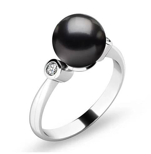Prsten s perlou a brilianty 10867-B-FW-Black velikost 48