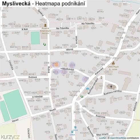 Mapa Myslivecká - Firmy v ulici.