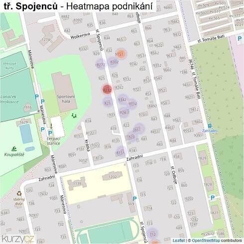 Mapa tř. Spojenců - Firmy v ulici.