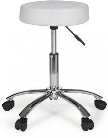 Měkká otočná židle na kolečkách bez opěrky, výškově nastavitelná, bílá / chrom