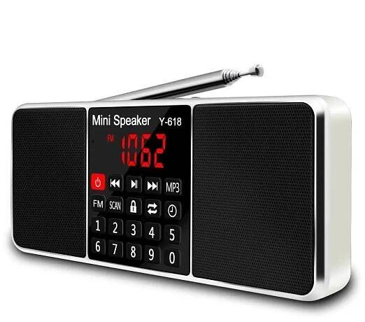 Digitální FM rádio Přijímač Reproduktor Stereo MP3 přehrávač Podpora Karta TF Jednotka USB Jednotka LED Displej Čas vypnutí Přenosná rádia