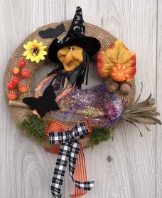 Podzimní věnec na dveře Halloween Čarodějnice - Dekorace Janina