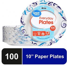 Great Value Everyday Strong, Soak Proof, Microwave Safe, Disposable Paper Plates, 10 in, Patterned, 100 Count - Walmart.com