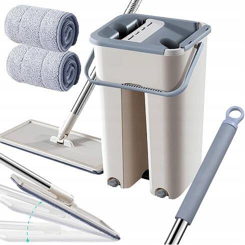 PLOCHÝ ROTAČNÍ MOP S DVOUKOMOROVÝM KBELÍKEM NA MOKRO I SUCHO + 2 NÁPLNĚ