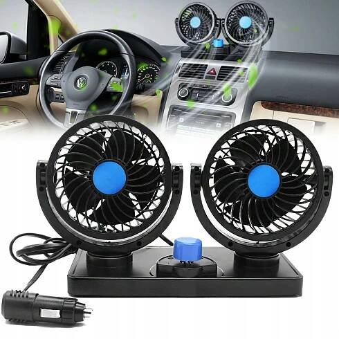 VĚTRÁČEK DO AUTA DVOJITÝ VENTILÁTOR 12V SILNÝ AUTO 360 STUPŇŮ