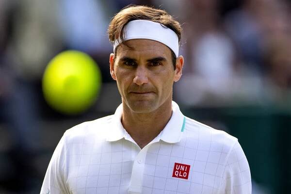 Roger Federer during his most recent match at Wimbledon on July 9, 2021.