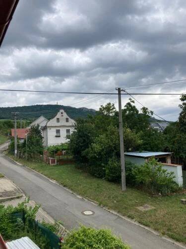 an empty street with a house on the side of the road at Husí plácek s vinným sklepem a terasou in Dolní Věstonice