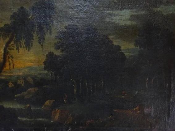 Figurální stafáž v krajině olej plátno konec 18. století , k restaur. - Umění