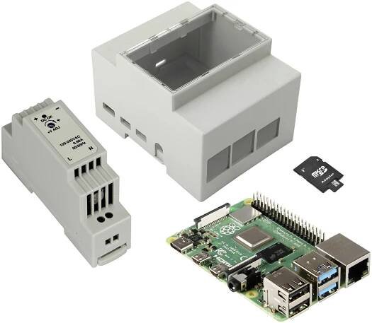 Joy-it DIN-Hutschienen-Kit Pi4 Raspberry Pi® 4 B 4 GB 4 x 1.5 GHz vč. pouzdra lišty, vč. napájecího zdroje na lištu, vč. Noobs OS