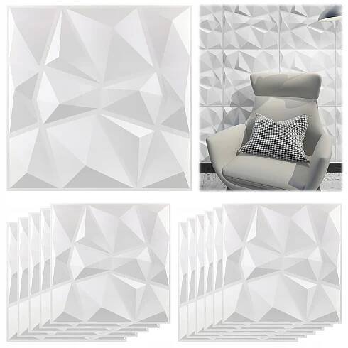 12 x 3D NÁSTĚNNÉ PANELY RELIÉF SAMOLEPÍCÍ TROJROZMĚRNÉ GEOMETRICKÉ PANELY