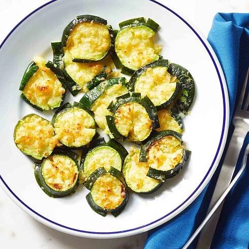 Smashed Lemon-Garlic Zucchini with Parmesan