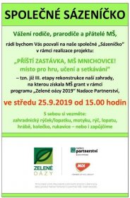 „Zelené oázy“ Nadace Partnerství – Mateřská školka Mnichovice