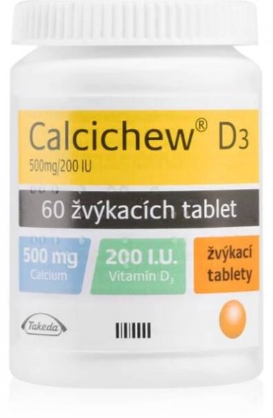 Calcichew Calcichew D3 500mg/200IU žvýkací tablety k prevenci a léčbě nedostatku vápníku a vitamínu D