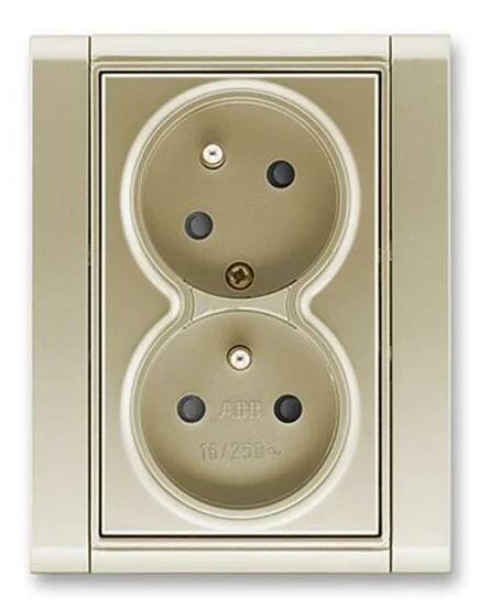 Zásuvka dvojnásobná bezšroubová, s clonkami, pootočená, 5513F-C02357 33, ABB, Time®, šampaňská