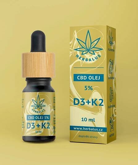 Herbalus CBD olej 5% - s vitamíny D3+K2 10 ml - HledejCBD.cz