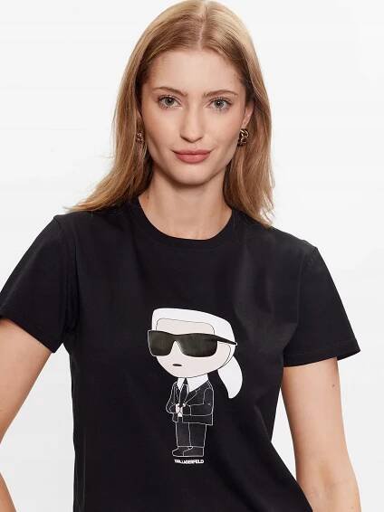 Černá Tričko Dámské tričko Velké logo Karl Lagerfeld Oversize L Výstřih kulatý