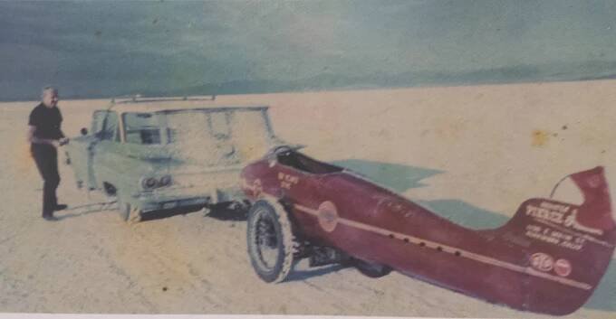 Burt Munro's arrival at the Salt Flats in 1971 - Permission Munro Family Collection