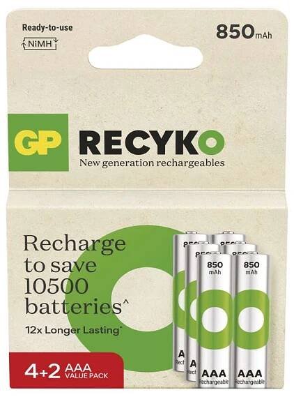 Nabíjecí baterie GP ReCyko 850 AAA (HR03), 6 ks