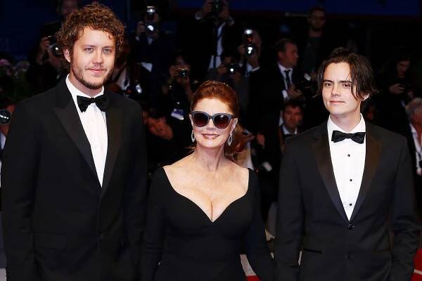 Susan Sarandon and her sons Jack Henry Robbins (R) and Miles Robbins (L) walk the red carpet ahead of the 'Victoria & Abdul' screening during the 74th Venice Film Festival at Sala Grande on September 3, 2017 in Venice, Italy. 