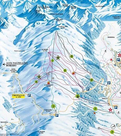 Lyžařská mapa sjezdovek areálu Livigno