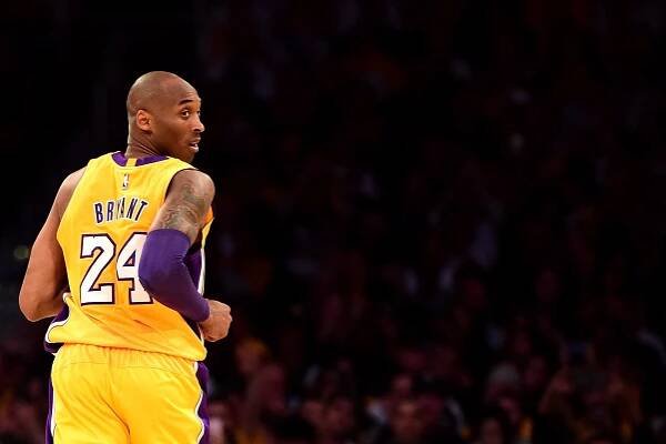 Kobe Bryant looks back in the first half while taking on the Utah Jazz at the Staples Center in April 2016.