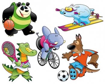 Sport a zvířata. vtipné kreslené a vektorové ilustrace. — Ilustrace