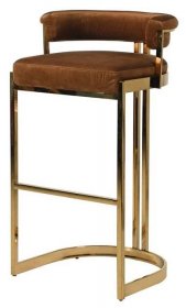 Luxusní art-deco barová židle Caramela v hnědém sametovém potahu se zlatou podstavou 90cm