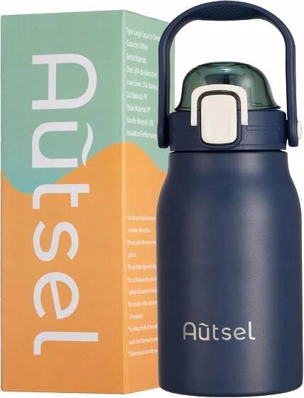 Lahev Na Pití AUTSEL 1L Sportovní láhev izolovaná s brčkem 1000 ml GRANÁTOVÁ