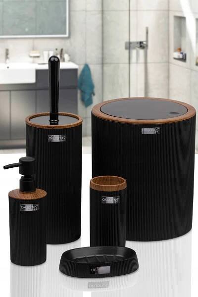 Koupelnový set Kely Round black/wood, elegantní WC komplet 5v1 Kód výrobce OKY-430-3-S
