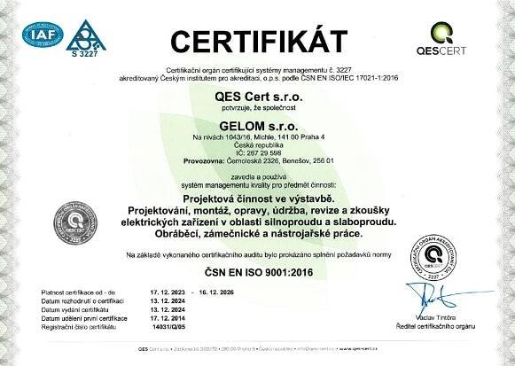 Certifikace - GELOM s.r.o.