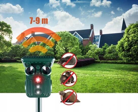 Ultrazvuková baterie. 2000mAh LED odpuzovač zvířat a ptáků s pohybovým senzorem 11
