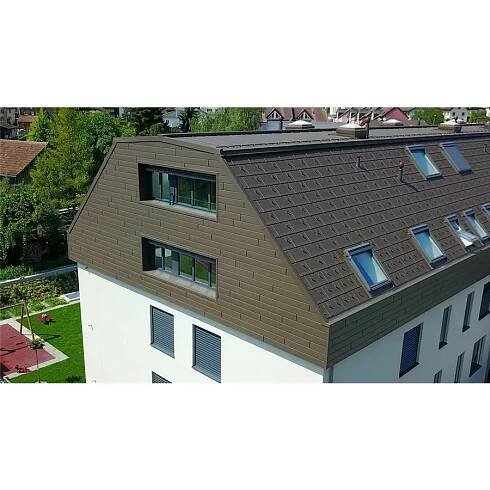 PREFA střešní panel R.16 STUCCO /  P.10 tmavě hnědá, hliníková