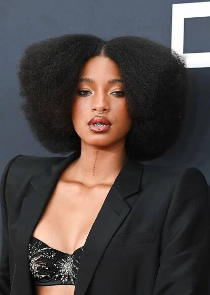 Willow Smith with a natural layered bob with center part