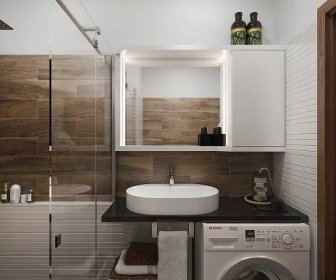 Návrh dispozice pračky v koupelně s WC a sprchovým koutem - Návrhy interiérů, interierstudio3D.cz