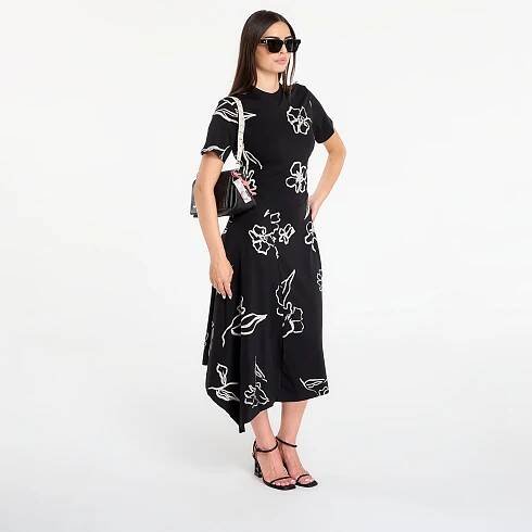 Šaty Desigual Asymmetrical Dress With Floral Patterns Black XS