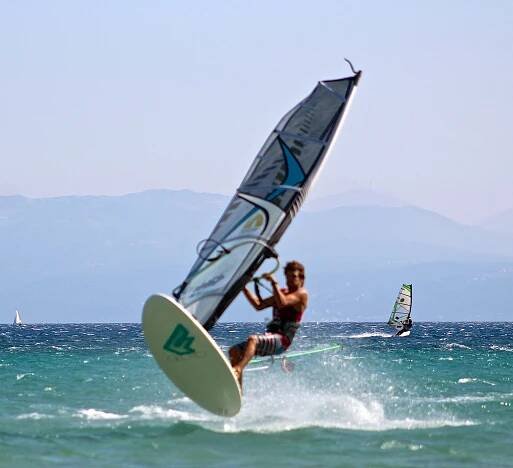 Windsurfing along Vassaliki on the Greek Island of Lefkada