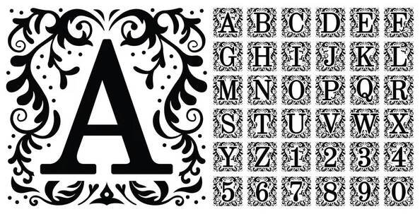 Ročník monogramů. Dekorativní ozdobné starodávné velké písmeno, staré abecední monogramy a filigránové ozdobná sada vektorových písem — Ilustrace