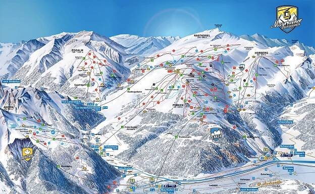 Lyžařská mapa sjezdovek areálu Mayrhofen (Ahorn a Penken)