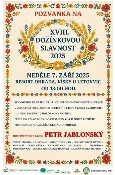 Pozvánka na Dožínkovou slavnost Vísky 2025 – KIS Jihomoravský kraj