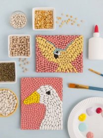 Bean Art Animals Inspired by Dolittle ⋆ Handmade Charlotte Fun Crafts, Diy For Kids, Crafts For Kids, Arts And Crafts For Children, Art For Children, Creative Ideas For Kids, Kids Art Gifts