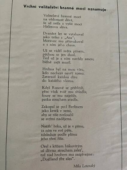 Dokument Vrchní velitelství oznamuje, Parte - Říše Velkoněmecká, 1945 | Aukro