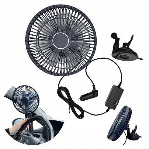 Ventilátor Větrník Auto Rotační 24V Regulovatelný Oscilace Velký Auta