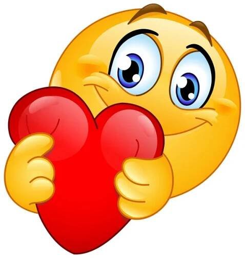 Happy emoji emoticon hugging a red heart