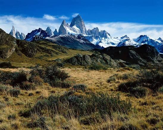 Cerro Torre and Fitz Roy from El Chaltén, Patagonia; Los Glaciares National Park, Argentina