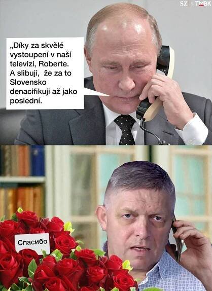 Fico poskytl rozhovor ruské televizi Rossija-1, kde mimo jiné prohlásil, že je připraven hovořit s Putinem a považoval by za čest zúčastnit se příští rok v Moskvě oslav. Opozičník Šimečka vystoupení označil za hanbu. TMBK pro SZ.