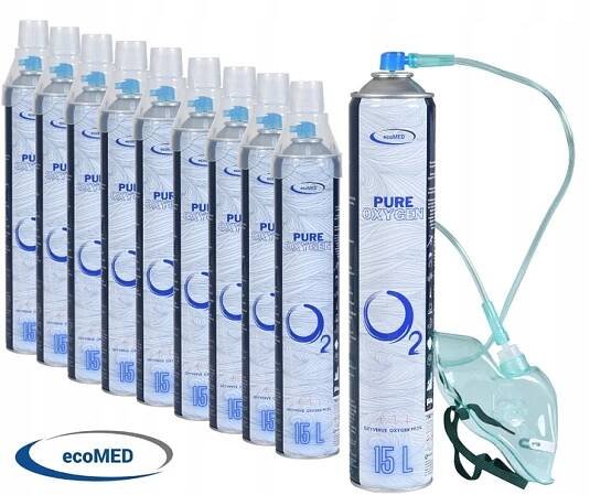 KYSLÍKOVÁ TERAPIE Inhalační kyslík v plechovce 99,5% 15 l + maska - sada 10 KUSŮ